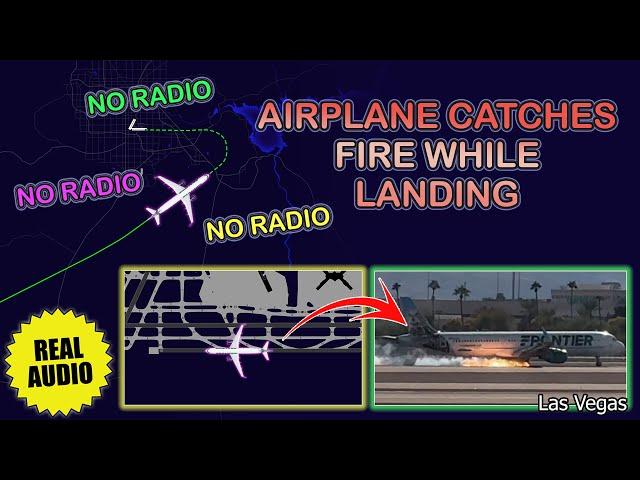 Frontier Airbus A321 catches fire while making landing in Las Vegas Airport. Real ATC