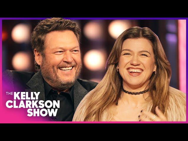 Kelly Clarkson & Blake Shelton Try To Keep It Professional During Hilarious Interview