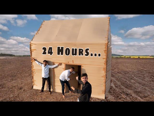 Living In Cardboard House For 24 Hours Challenge | a1 adventure