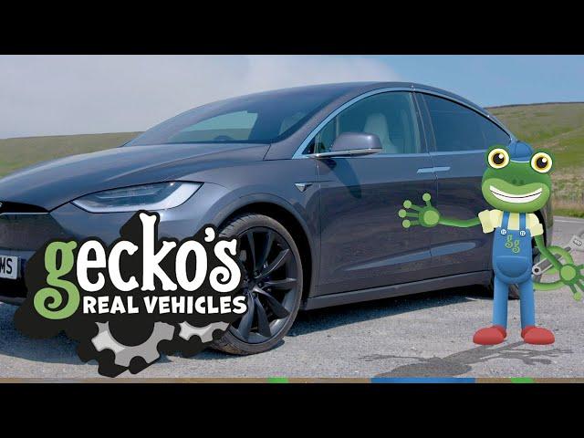 Gecko And The Electric Car - Gecko's Real Vehicle's | Educational Videos for Kids