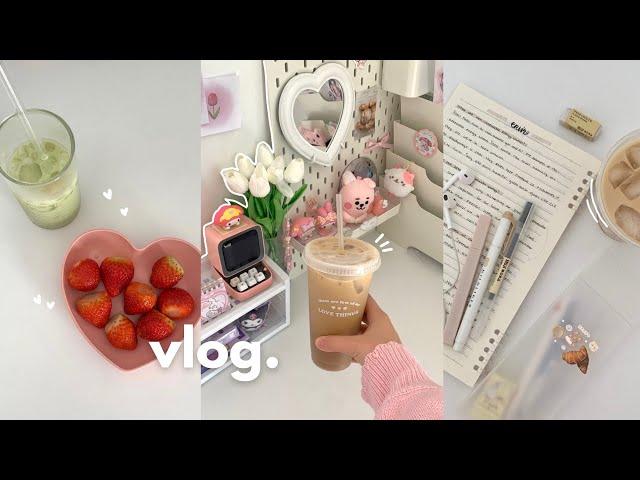 Pinterest IT girl  desk makeover, 6am mornings, k-beauty haul, coquette cake, studying