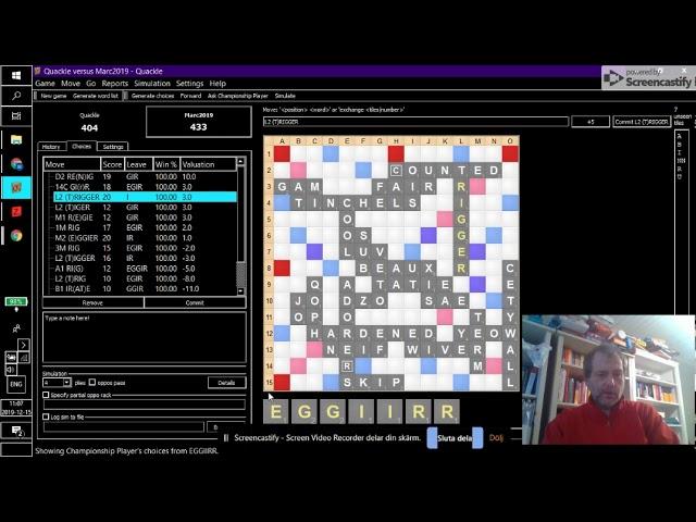 Scrabble game: Marc vs Quackle Speedy 467m435q Part 2