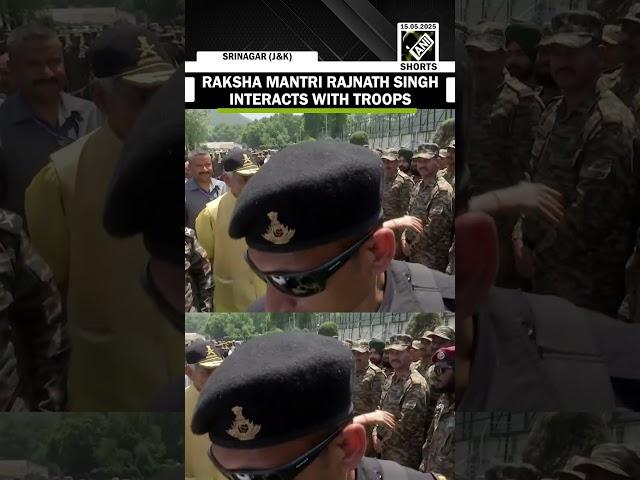 Defence Minister Rajnath Singh interacts with soldiers at Badami Bagh Cantonment in Srinagar