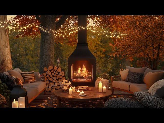 Autumn Evening Cozy Porch Ambience  Jazz & Crackling Fire for Peaceful Sleep