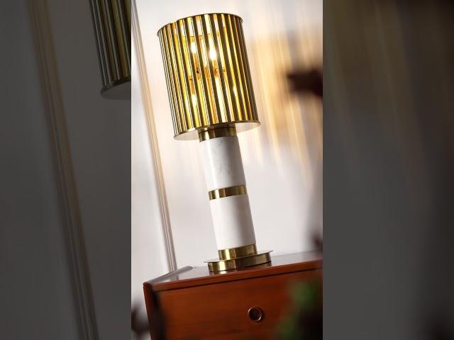 Gilded Cage Table Lamp – Sculptural Elegance with a Smooth White Marble Base