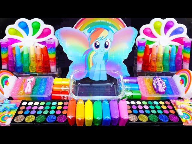 Pony Rainbow Slime Mixing Random things into slime #ASMR #Satisfying #slimevideo #Makeupslime