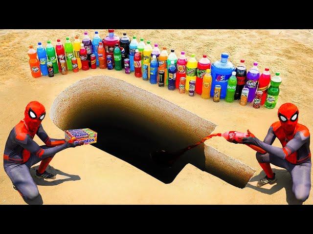 Spiderman & Big Toothpaste Eruption from Ice Cream hole, Giant Coca Cola & Mirinda, Fanta and Mentos