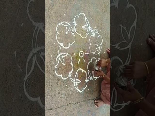 9×5dotsflower  kolam easy colour Rangoli