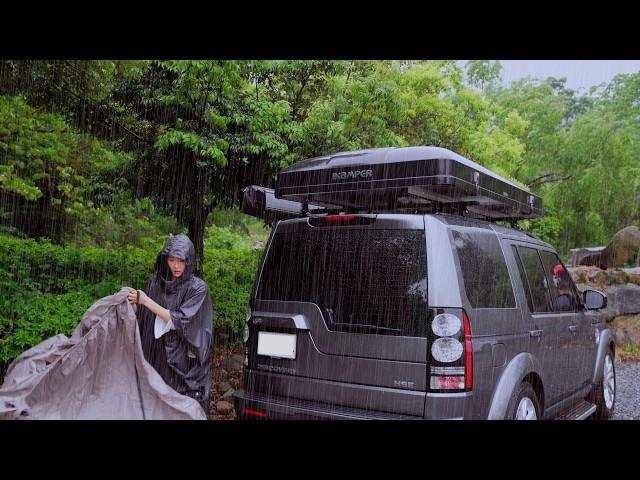 ️Solo camping in heavy rain. Endless rain. Cozy shelter even in strong rain and wind.