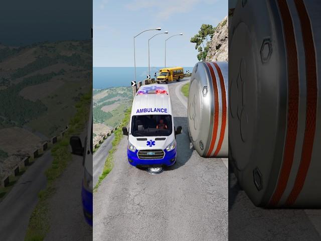Cars & School Bus vs Giant Pit Bollards Crash #5 - BeamNG.Drive