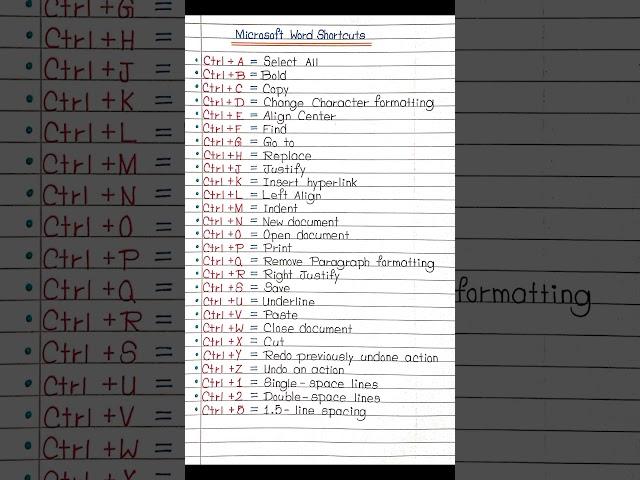 Microsoft Word Shortcuts ||