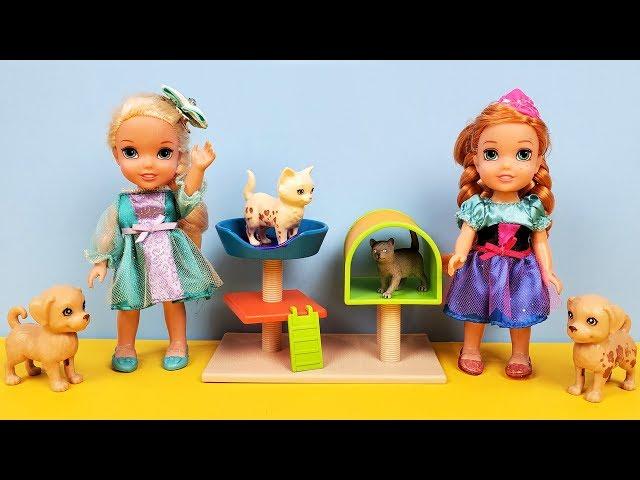 Animal shelter ! Elsa and Anna toddlers adopting a pet ? Barbie and Stacie work there