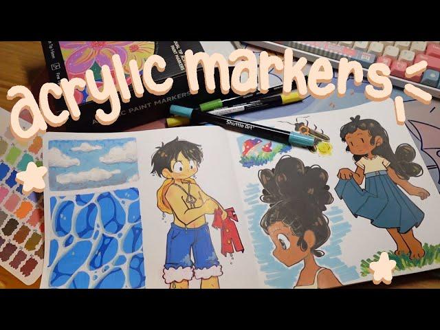 shuttle art acrylic paint marker review // sketchbook draw w me // todooi️