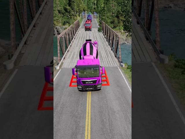 Mix Color Trucks Vs Spike Bollard #beamng #beamngdrive #shorts