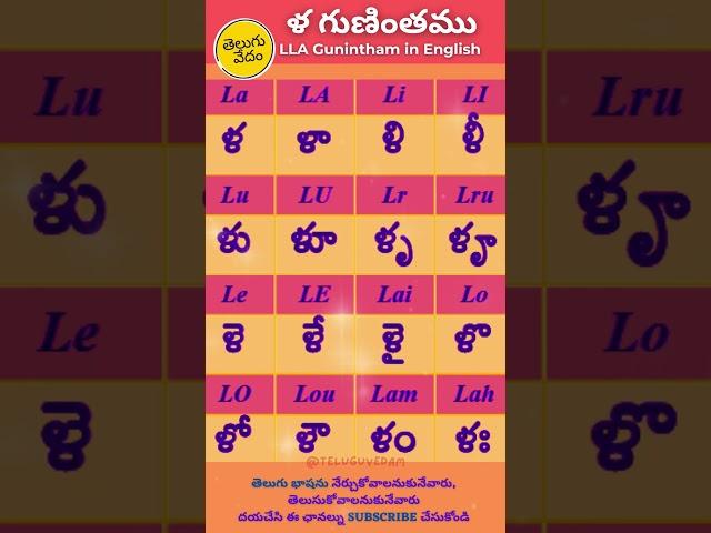 Telugu Lla Guninthamu in English | ళ  గుణింతము | Learn Telugu Guninthalu #learntelugu #guninthalu