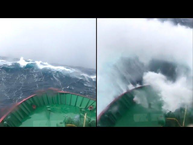 Rogue Wave Hits Fishing Trawler (North Sea)