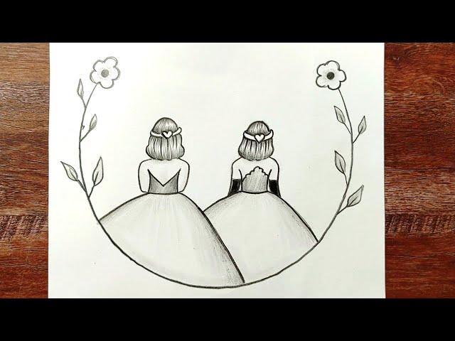 How to draw two best friends girls easy drawings step by step art video for beginners ️