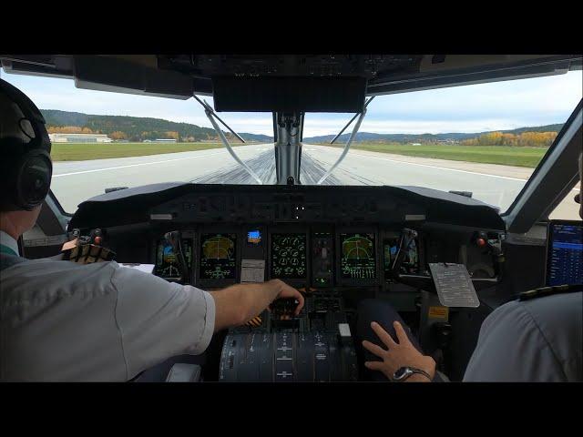 (4K) JUMPSEAT /  Dash 8 Q400 Cockpit Startup and Takeoff / Kristiansand Airport