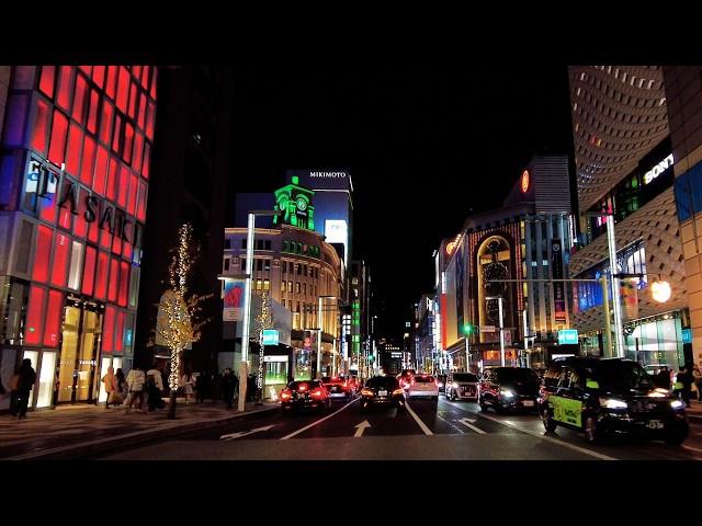 Tokyo Drive - Ginza at night, Christmas Lights Tour in Marunouchi, Nihonbashi, Hibiya [4K]