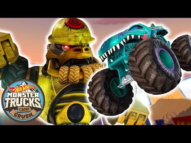 Monster Trucks Team Up to Take on Crushzilla!  + More Cartoons for Kids | Hot Wheels