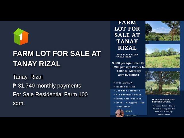 FARM LOT FOR SALE  AT TANAY RIZAL