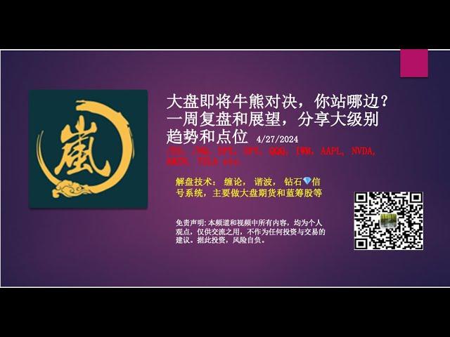 大盘即将牛熊对决，你站哪边？一周复盘和展望，分享大级别趋势和点位 /ES，/NQ，SPX，SPY，QQQ，IWM，AAPL, NVDA, AMZN, TSLA etc.