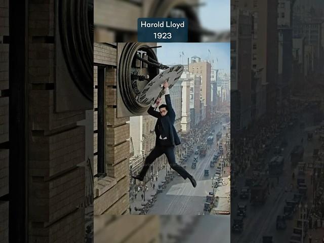Harold Lloyd’s famous stunt from Safety Last in 1923 in color 