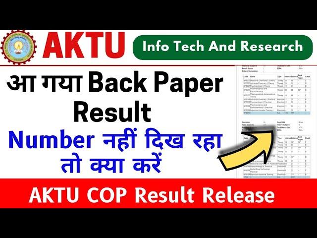 Aktu Cop Result Release, Aktu Back Paper Result, Aktu Special Carry Over Result, Aktu Result News