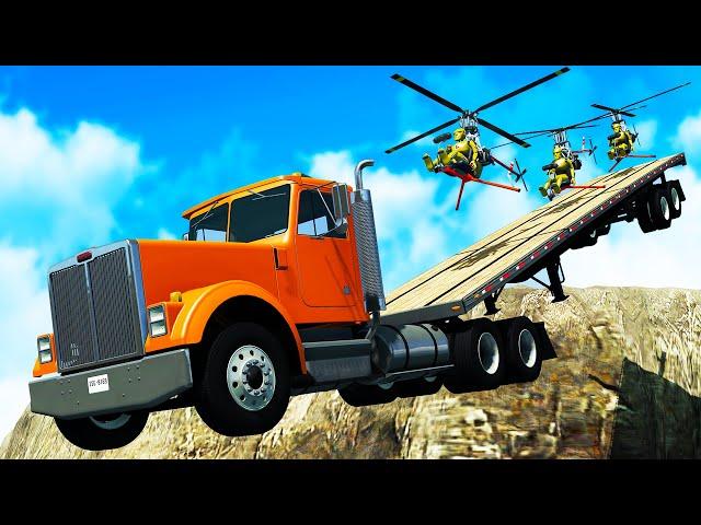 We Landed Helicopters on a Moving Truck then Jumped off Cliffs in BeamNG Multiplayer!