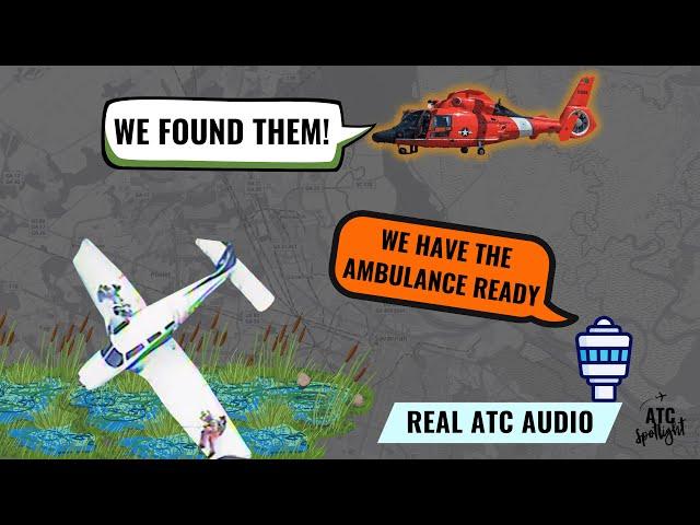 Piper Crash and Stranded in Marshland: ATC Audio with REAL Coast Guard Rescue Video Footage