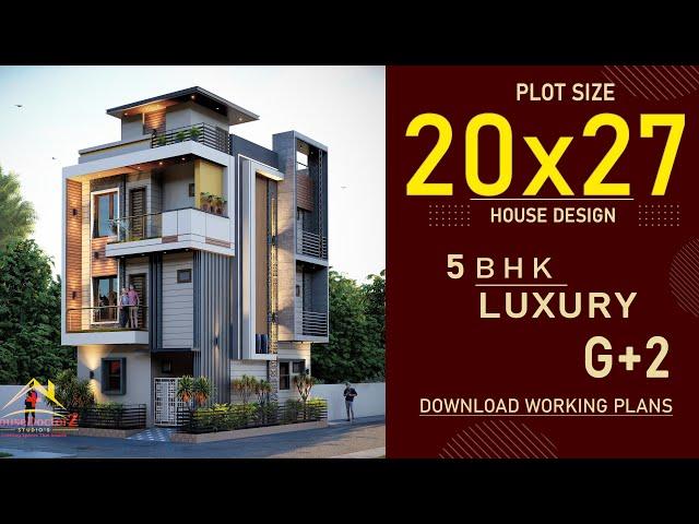 3D House Design  | 20'-6" x 27'-6" House Plan | G+2 | 5 BHK | 20*27 House Design 3D