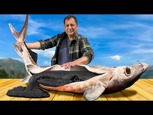 Cooking Giant Sturgeon with Caviar! Incredible Recipes in a Mountain Village from Wilderness Cooking