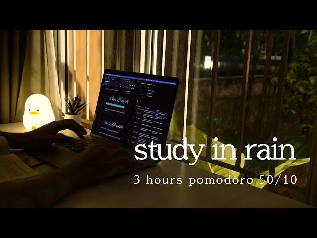 3 hrs study with me in rain ️ | pomodoro 50/10 | rain background for studying