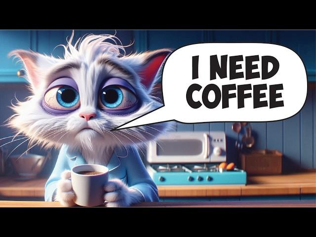 Coffee Gives Exhausted Mother Cat Super Powers!