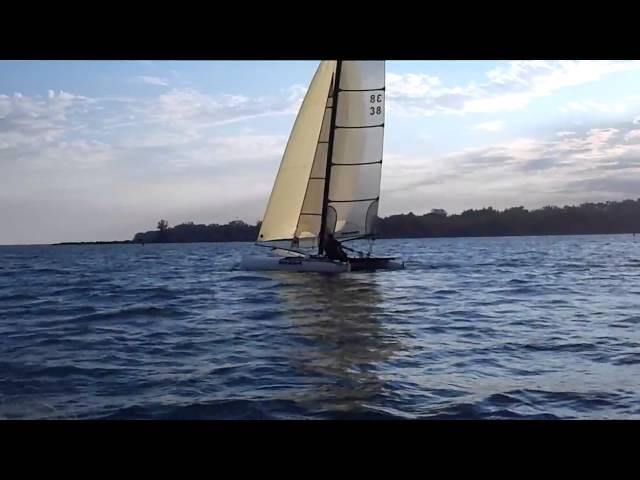 Nacra F20 Carbon catamaran waterskiing (take 2)