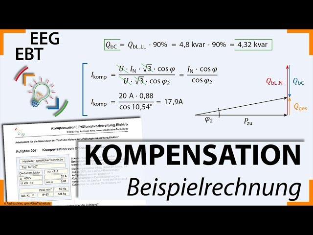 Aufgabe 007 :: Kompensation Blindleistung Drehstrommotor :: Formeln und Rechenwege,  Elektroniker