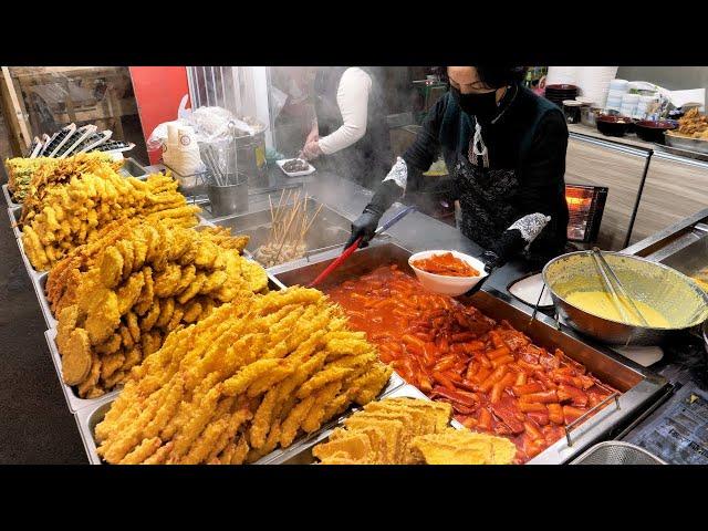 Vivid scene! The best street food in Korea! Tteokbokki, fried food, sundae, fish cake Top50