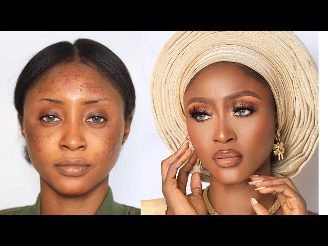 NIGERIAN BRIDAL MAKEUP AND GELE TRANSFORMATION TUTORIAL