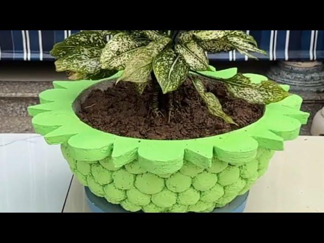 Creative Design Plant Pots From Styrofoam And Cement#plantpots making #craft #flowerpots #plantpots