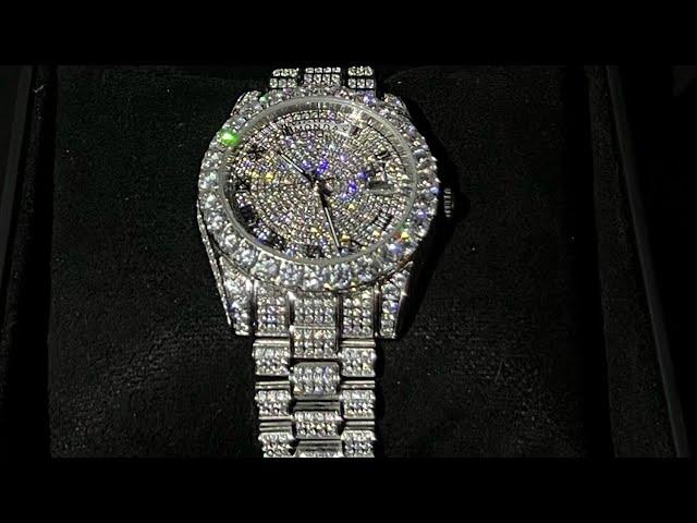 MASTER OF BLING:Iced out Presidential Day/Date watch fully iced out