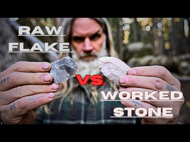 RAW Flake vs. WORKED Stone #survival #flintknapping #bushcraft #outdoorskills #stoneage #bushcraft