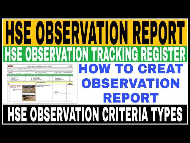 How to Creat HSE observation Report || Safety Observation Report || Observation Tracking Register