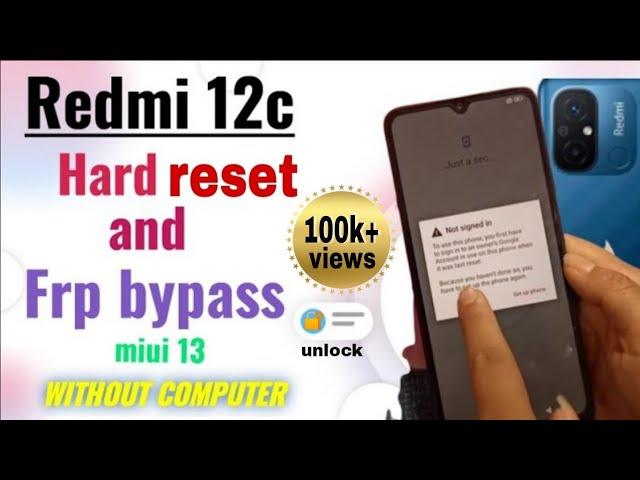 Redmi 12c frp bypass and hard reset without computer | new method | miui 13 | screen lock remove