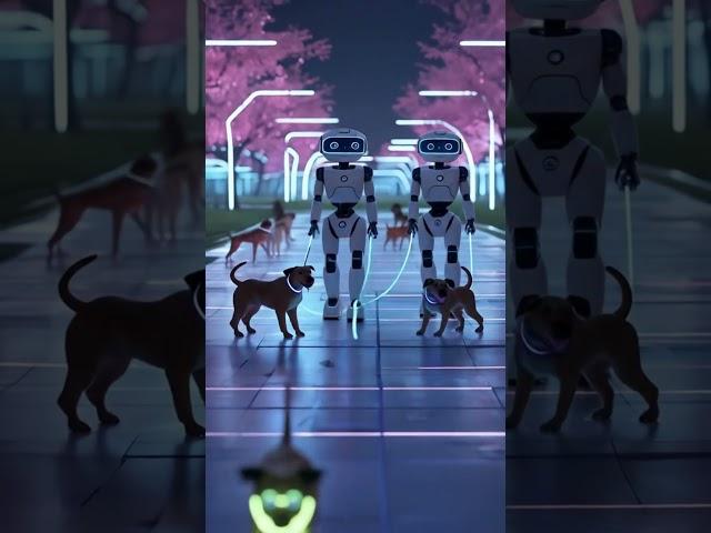 "Robot Dog Walkers in a Futuristic Park  | Fun AI Short by FutureFrame AI"