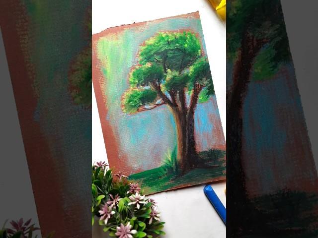 Anime oil pastel tree drawing for beginners | #shorts #youtubeshorts #ytshorts #drawing