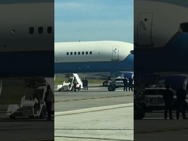 Air Force 2 sits in between Donald Trump and JD Vance's planes at LaGuardia Airport