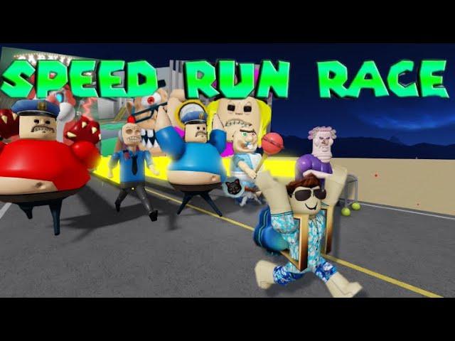 SPEED RUN RACE! 8 Obby ROBLOX Video Games...Who will Win? Barry, Police Girl, Stinky, Bobby