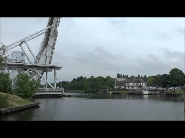 Bascule bridge opening: The Pegasus Bridge, Normandy, France.