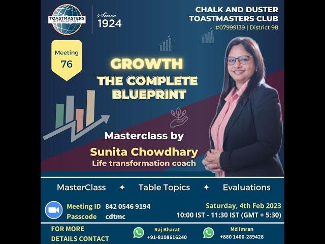 GROWTH || Masterclass by TM Sunita Chowdhary || Meeting #76 || Chalk and Duster Toastmasters Club