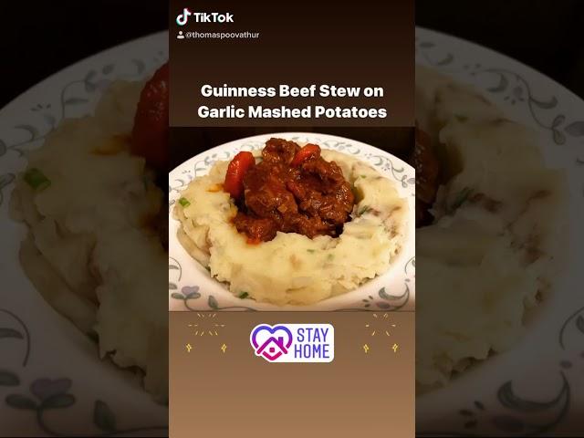 Guinness Beef Stew on Garlic Mashed Potatoes